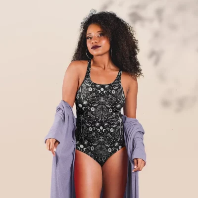 Black moonlight dragonfly - Bañador Gótico Negro Estampado