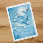 Watercolour illustration of a cosmic whale - Narieletart