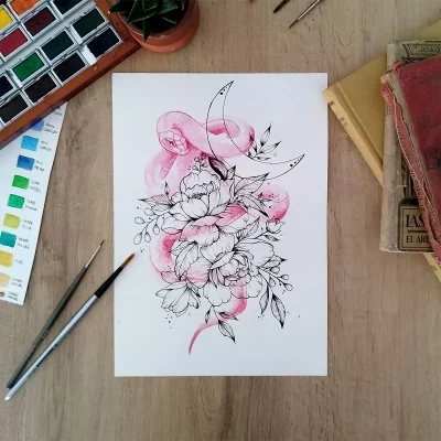 Serpens flos - watercolour & ink